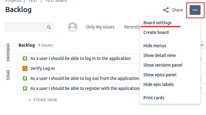 Qality Test Management board-settings