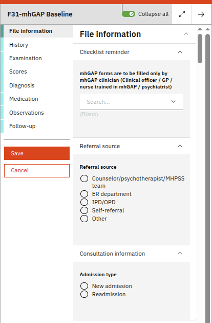 OpenMRS patient entry form filled out by patients