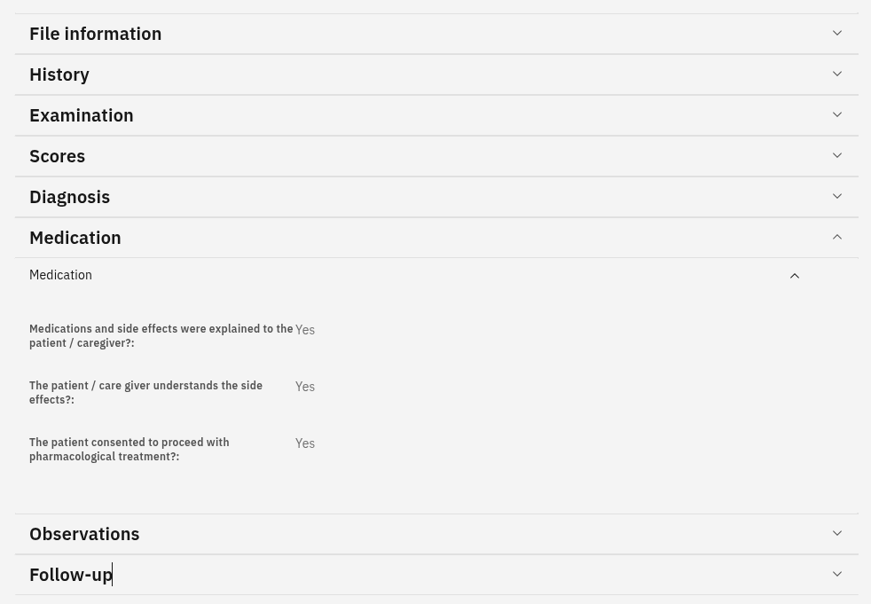 OpenMRS patient summary view with empty fields hidden